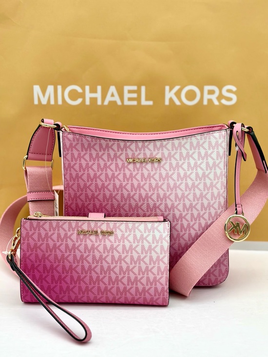 Michael Kors Handbags - Michael Kors Ombre Pink MK Signature Crossbody with Wristlet Wallet Set